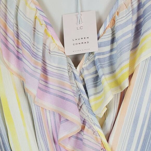 Lauren Conrad Pastel Rainbow Multicolor Faux Wrap Dress Plus Size 2XL NWT - Picture 6 of 14